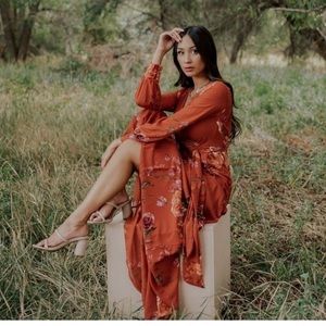 Baltic Born- Lydia Maxi Dress in Rust Floral Burnt Orange, Size XL